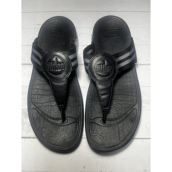 FitFlop Shoes Womens 9 Black Thong Sandals Comfort Flip Flops Style DX4-090 - Picture 1 of 7